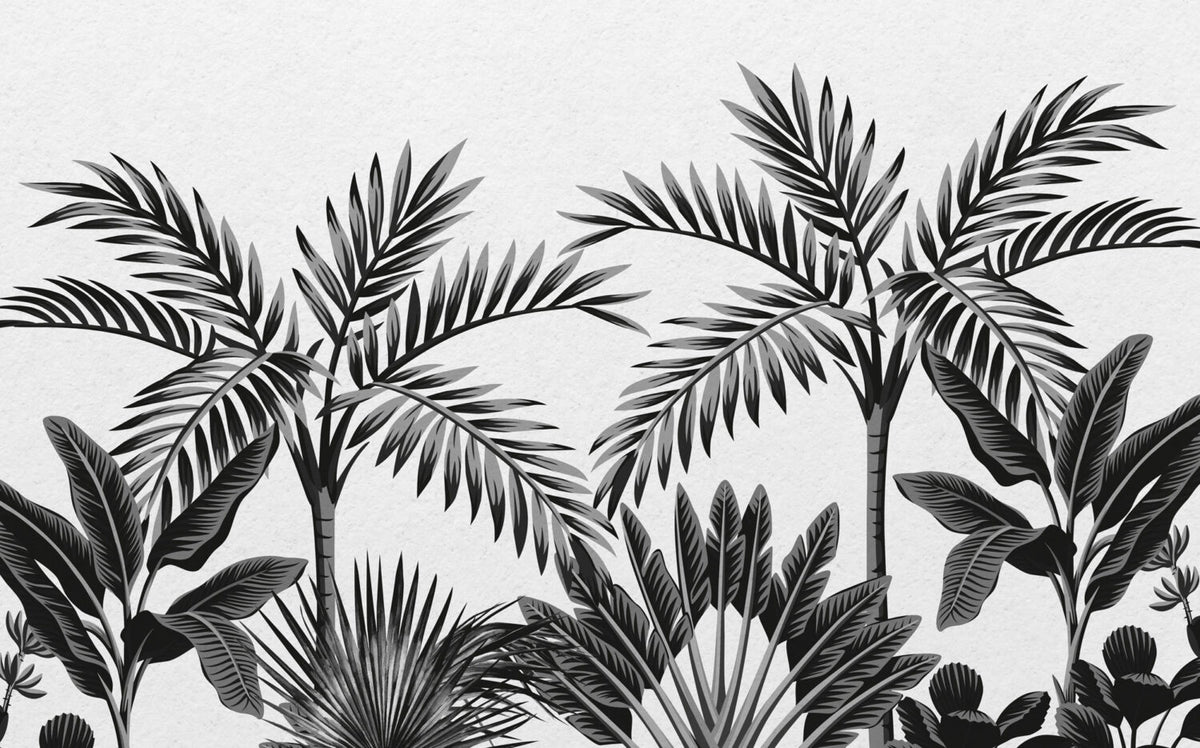Black White Palm Leaf Wallpaper : Monochrome Tropical Mural - View 2