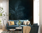 Navy Tropical Leaf Wallpaper : Dark Blue Palm Mural - View 5