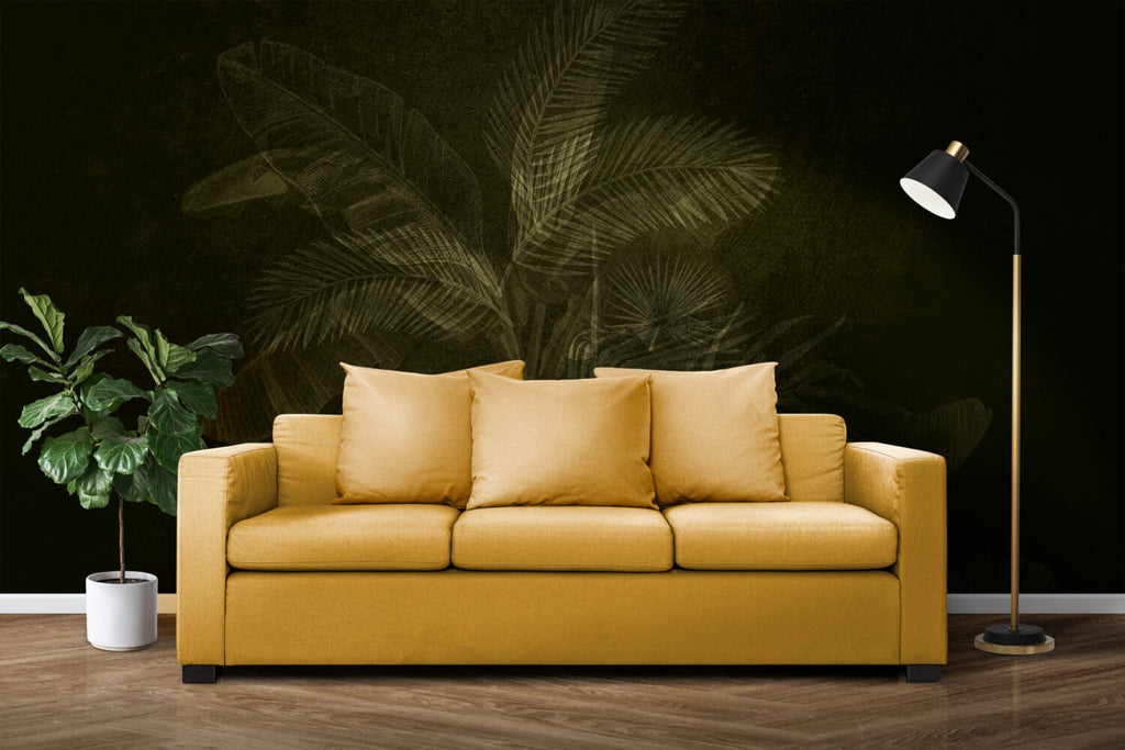 Olive Tropical Leaf Wallpaper : Dark Olive Palm Mural - View 5