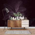 Plum Tropical Leaf Wallpaper : Dark Purple Palm Mural