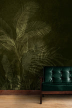 Olive Tropical Leaf Wallpaper : Dark Olive Palm Mural - View 6