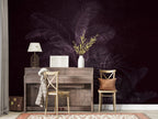 Plum Tropical Leaf Wallpaper : Dark Purple Palm Mural - View 3