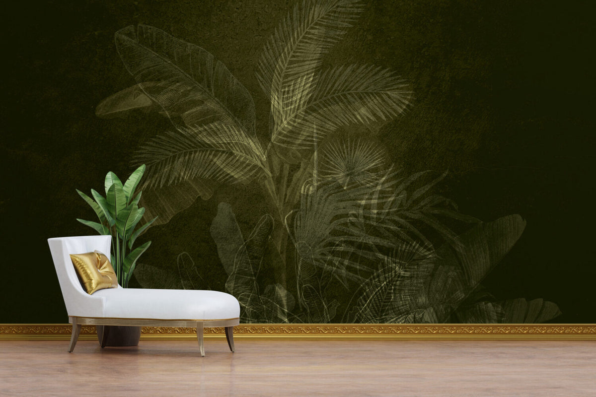 Olive Tropical Leaf Wallpaper : Dark Olive Palm Mural