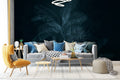 Navy Tropical Leaf Wallpaper : Dark Blue Palm Mural