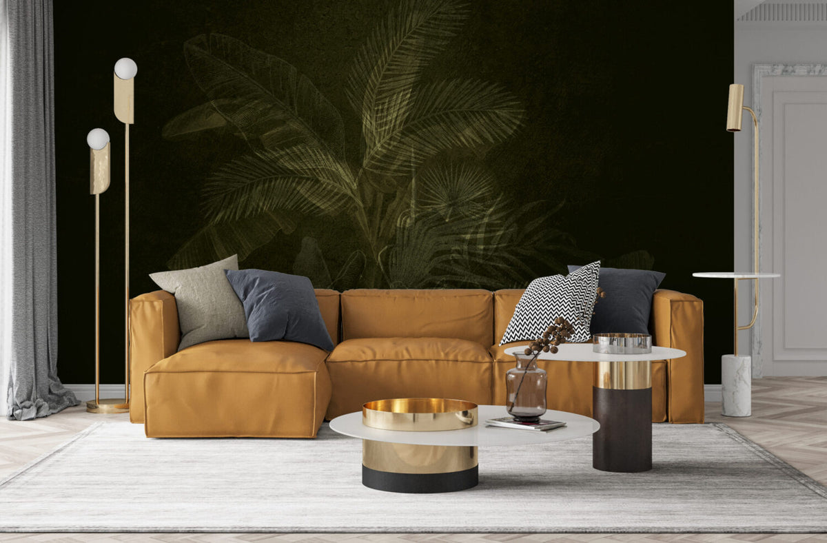 Olive Tropical Leaf Wallpaper : Dark Olive Palm Mural - View 3