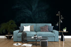 Navy Tropical Leaf Wallpaper : Dark Blue Palm Mural - View 4