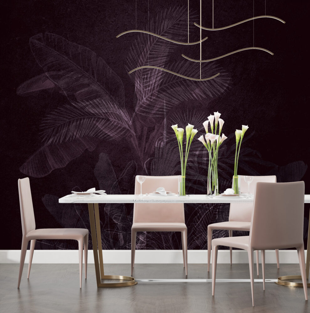 Plum Tropical Leaf Wallpaper : Dark Purple Palm Mural - View 5