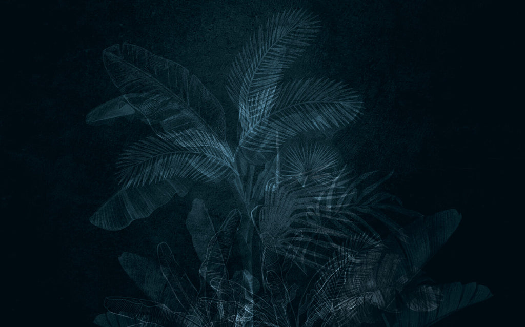 Navy Tropical Leaf Wallpaper : Dark Blue Palm Mural - View 2