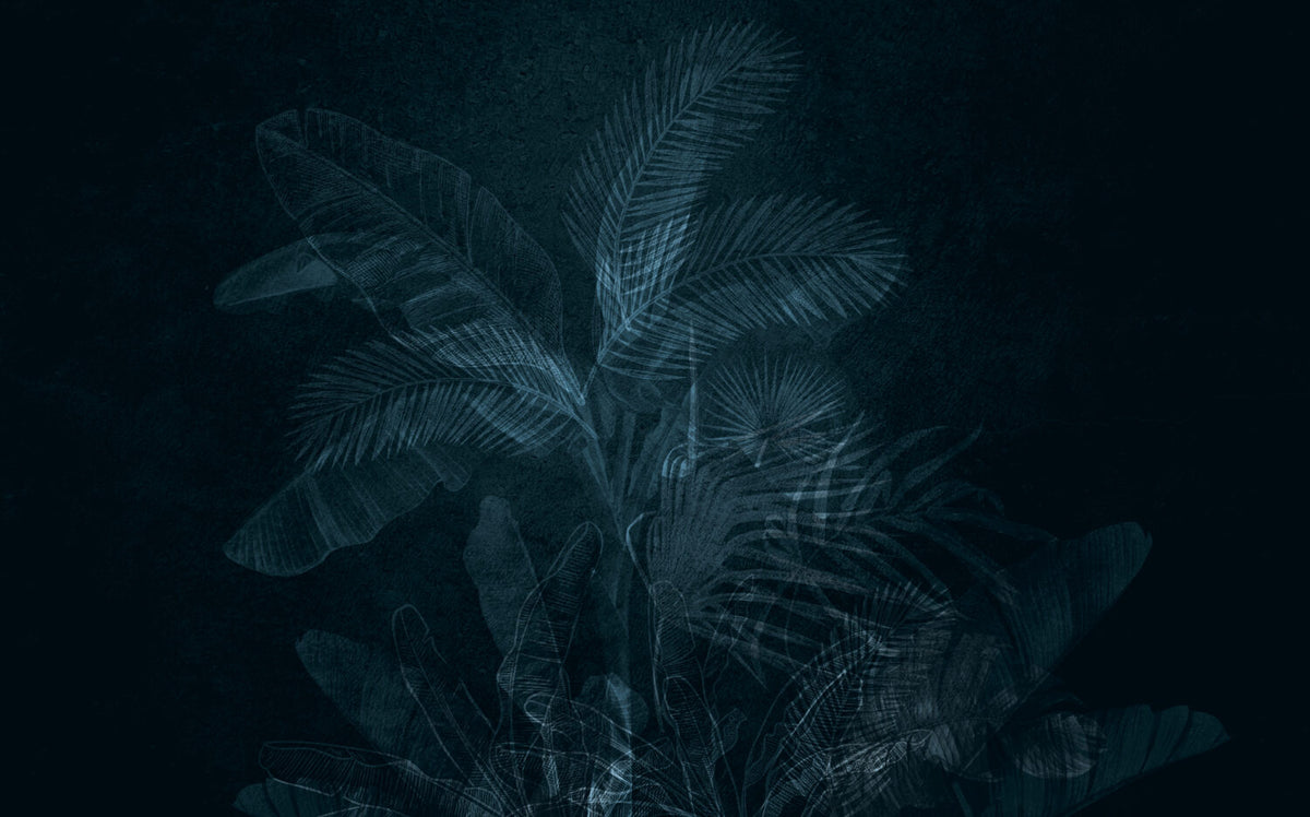 Navy Tropical Leaf Wallpaper : Dark Blue Palm Mural - View 2