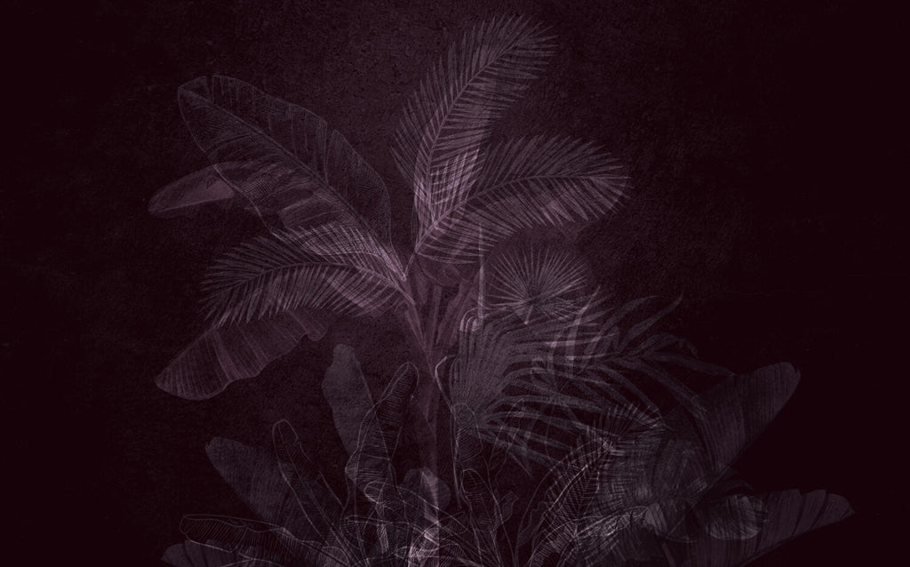 Plum Tropical Leaf Wallpaper : Dark Purple Palm Mural - View 2