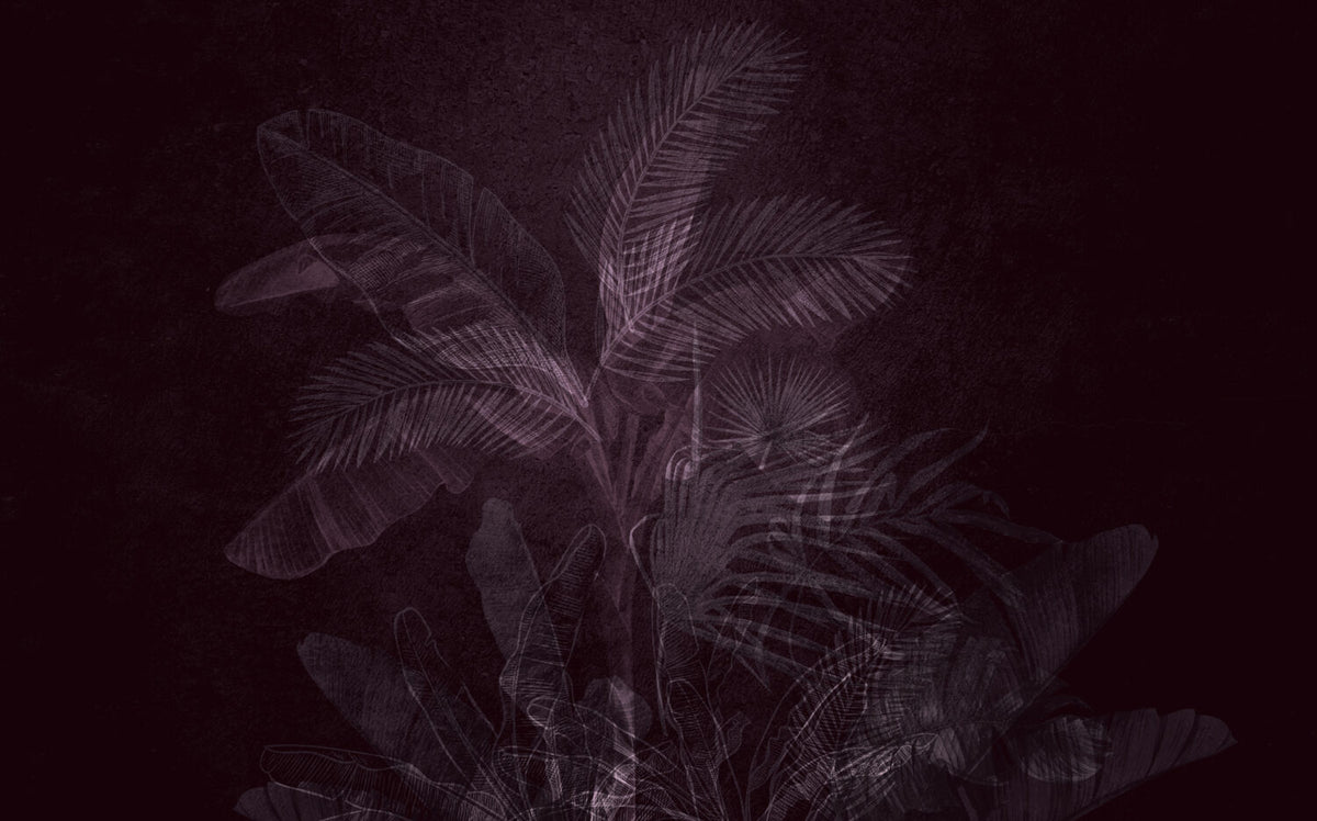 Plum Tropical Leaf Wallpaper : Dark Purple Palm Mural - View 2