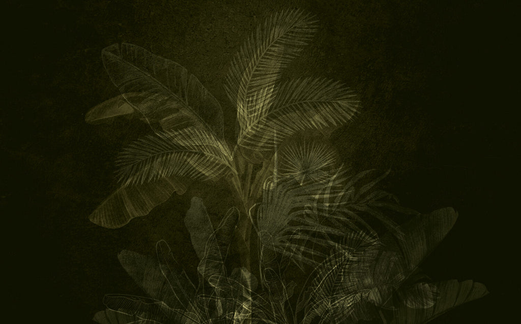 Olive Tropical Leaf Wallpaper : Dark Olive Palm Mural - View 2