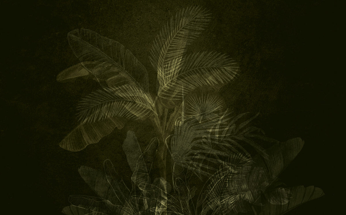 Olive Tropical Leaf Wallpaper : Dark Olive Palm Mural - View 2
