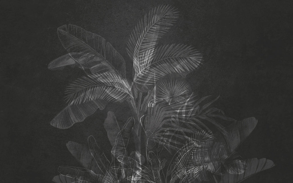Charcoal Tropical Leaf Wallpaper : Dark Grey Palm Mural - View 2