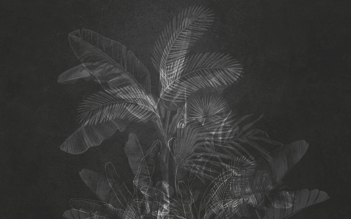Charcoal Tropical Leaf Wallpaper : Dark Grey Palm Mural - View 2