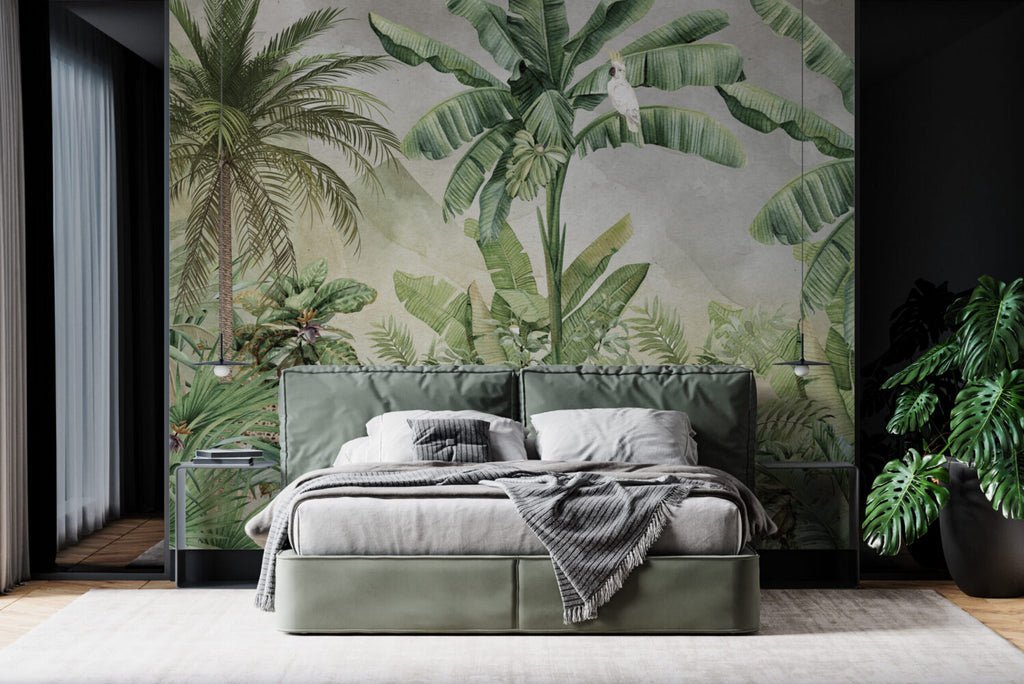 Watercolour Banana Jungle Wallpaper : Tropical Forest Animals Mural - View 3