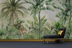 Watercolour Banana Jungle Wallpaper : Tropical Forest Animals Mural - View 4
