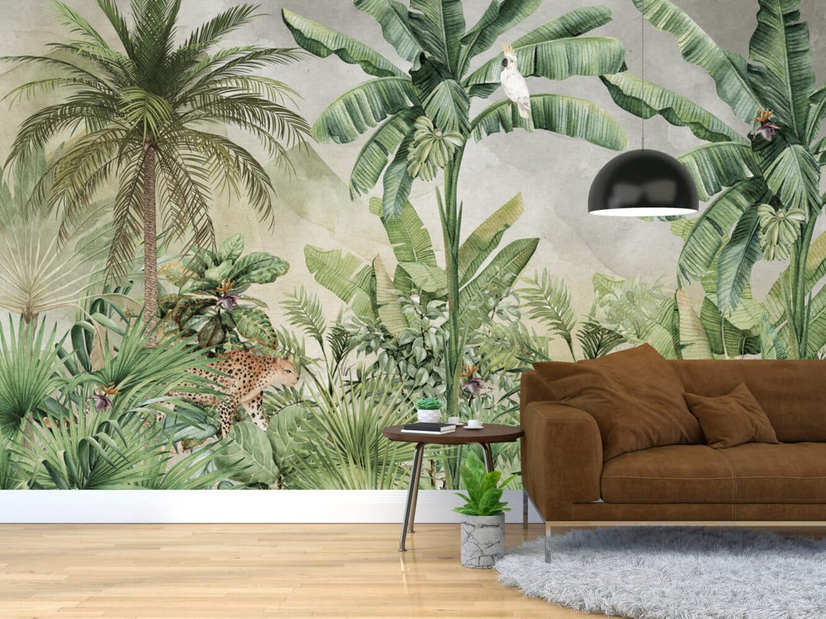 Watercolour Banana Jungle Wallpaper : Tropical Forest Animals Mural