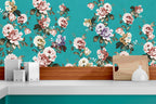 Turquoise Vintage Rose Wallpaper : Peony Floral Pattern - View 6