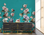 Turquoise Vintage Rose Wallpaper : Peony Floral Pattern - View 5