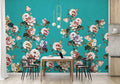 Turquoise Vintage Rose Wallpaper : Peony Floral Pattern
