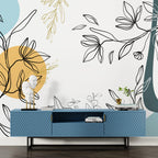 Line Art Flower Wallpaper : Boho Botanical Shapes Mural - View 6