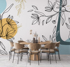 Line Art Flower Wallpaper : Boho Botanical Shapes Mural
