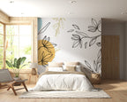 Line Art Flower Wallpaper : Boho Botanical Shapes Mural - View 5
