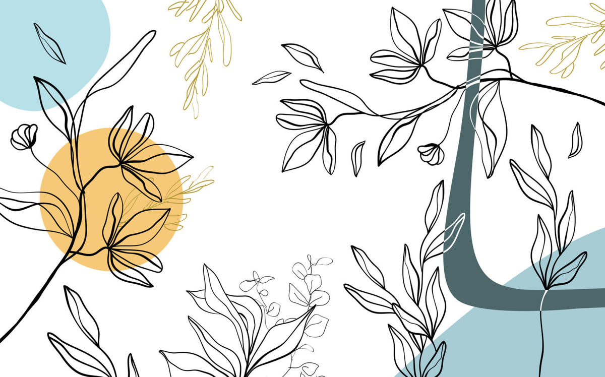 Line Art Flower Wallpaper : Boho Botanical Shapes Mural - View 2