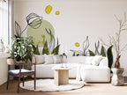Green Line Art Botanical Wallpaper : Boho Leaf Shapes Mural - View 5