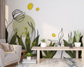 Green Line Art Botanical Wallpaper : Boho Leaf Shapes Mural