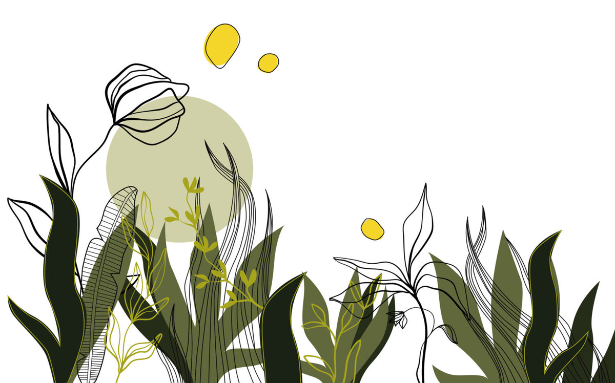 Green Line Art Botanical Wallpaper : Boho Leaf Shapes Mural - View 2