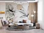 Soft Line Art Floral Wallpaper : Blush Boho Leaf Mural - View 6