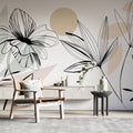 Soft Line Art Floral Wallpaper : Blush Boho Leaf Mural