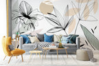 Soft Line Art Floral Wallpaper : Blush Boho Leaf Mural - View 4