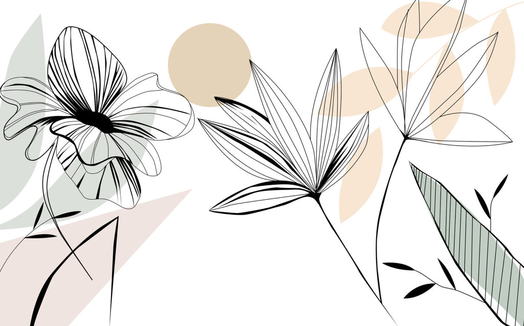 Soft Line Art Floral Wallpaper : Blush Boho Leaf Mural - View 2