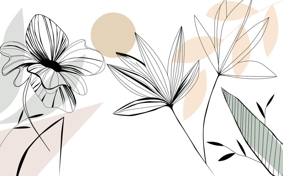 Soft Line Art Floral Wallpaper : Blush Boho Leaf Mural - View 2