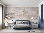 Whale Ocean Kids Wallpaper : Line Engraved Sea Life Mural - View 4