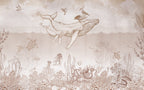Whale Ocean Kids Wallpaper : Line Engraved Sea Life Mural - View 2