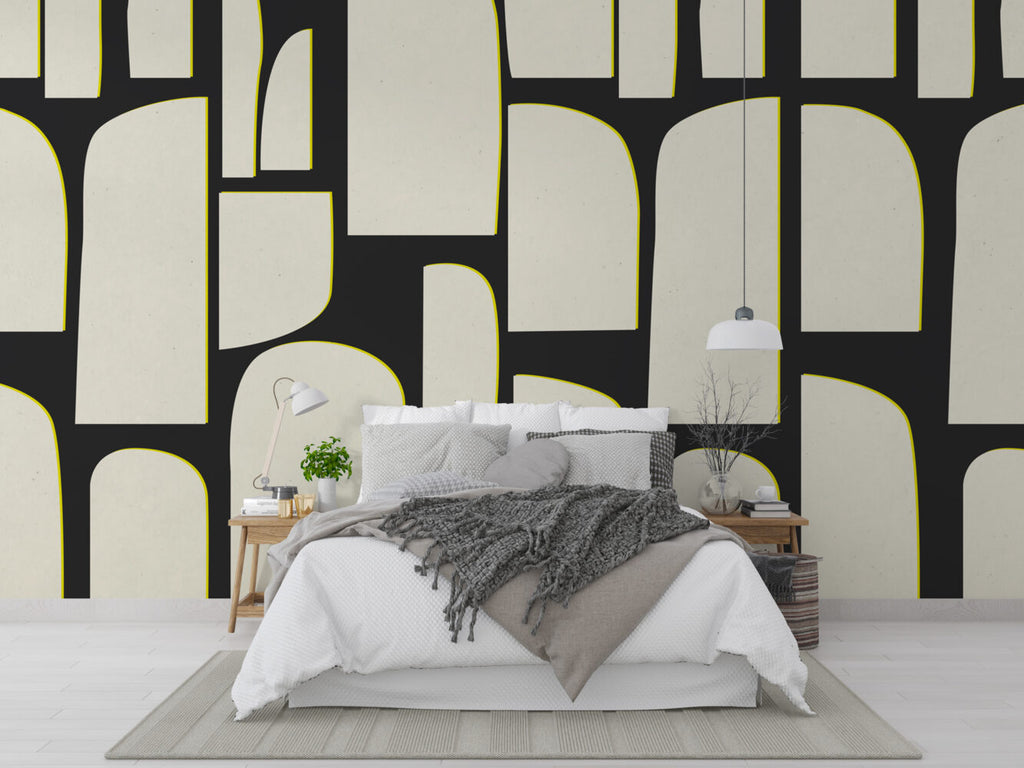 Black Cream Abstract Shapes Wallpaper : Bold Block Mural - View 3