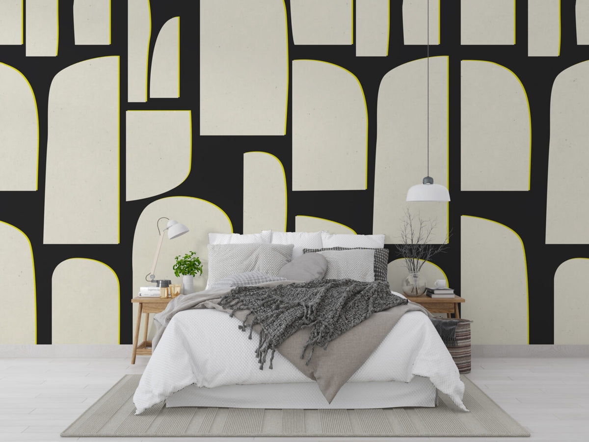Black Cream Abstract Shapes Wallpaper : Bold Block Mural - View 3