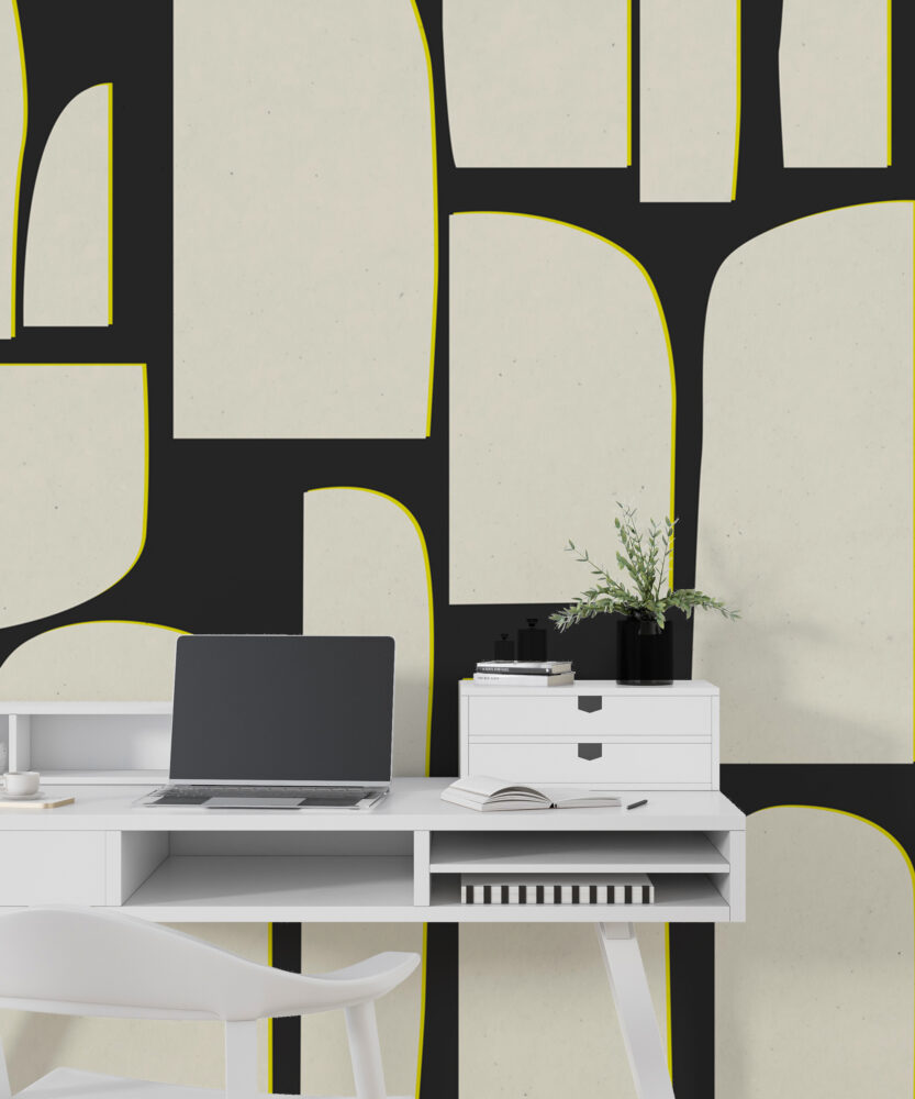 Black Cream Abstract Shapes Wallpaper : Bold Block Mural