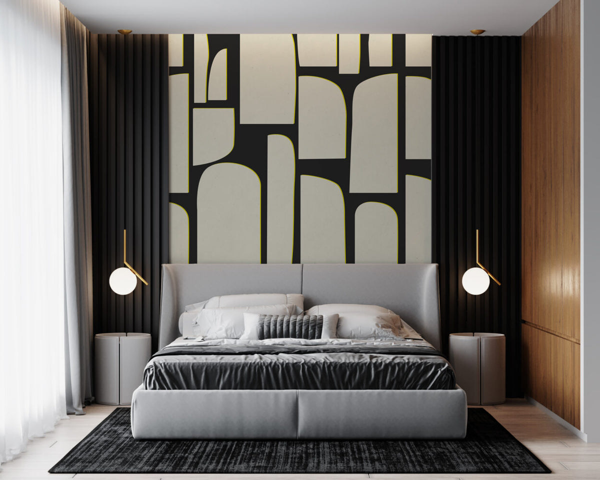 Black Cream Abstract Shapes Wallpaper : Bold Block Mural - View 6