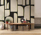 Black Cream Abstract Shapes Wallpaper : Bold Block Mural - View 5
