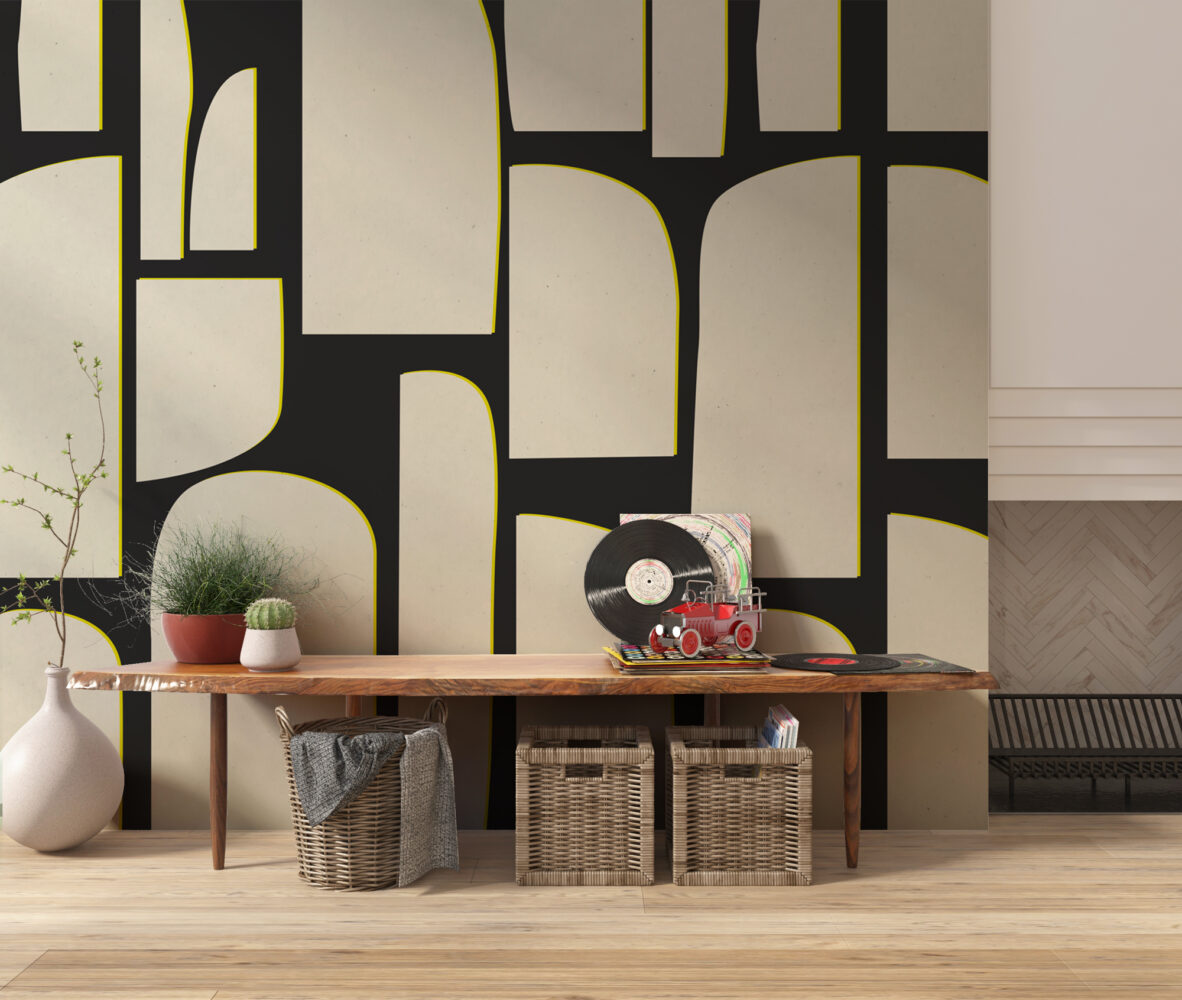 Black Cream Abstract Shapes Wallpaper : Bold Block Mural - View 5