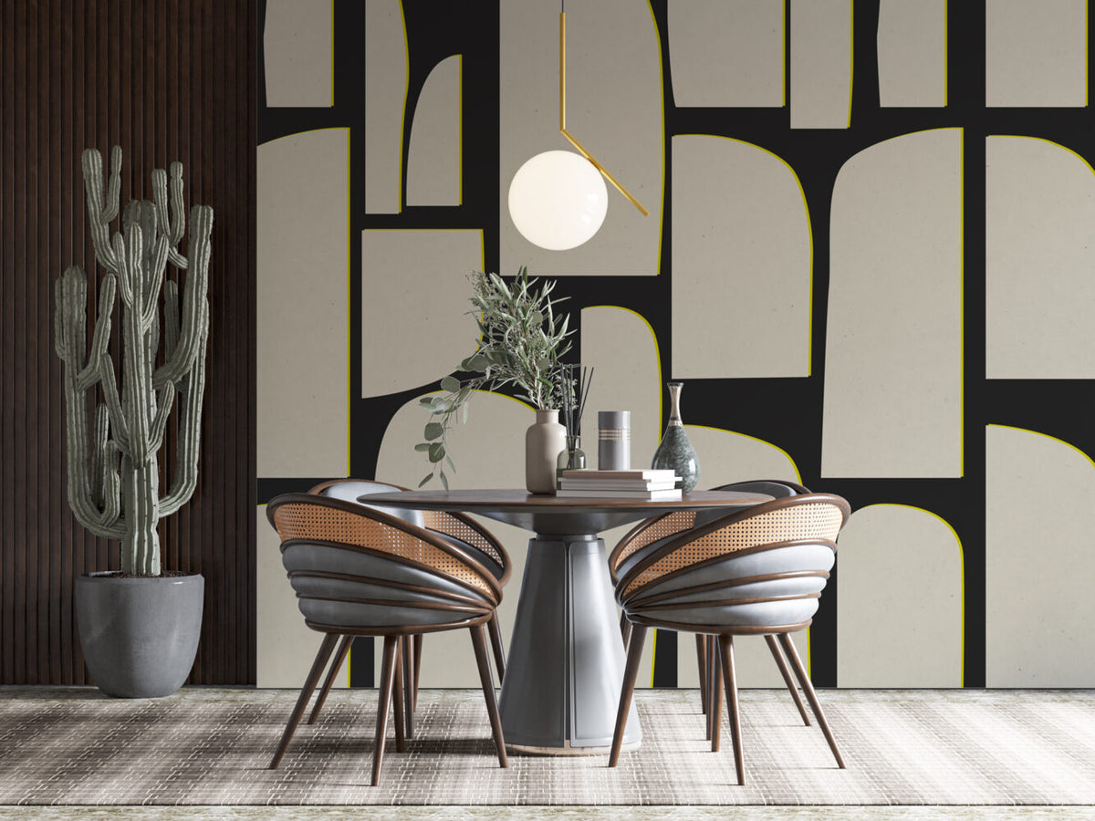 Black Cream Abstract Shapes Wallpaper : Bold Block Mural - View 4