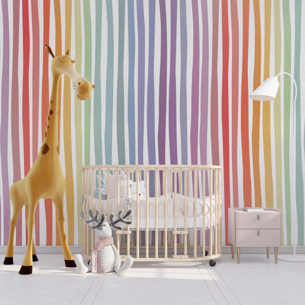 Rainbow Stripe Kids Wallpaper : Painted Vertical Stripes Pattern