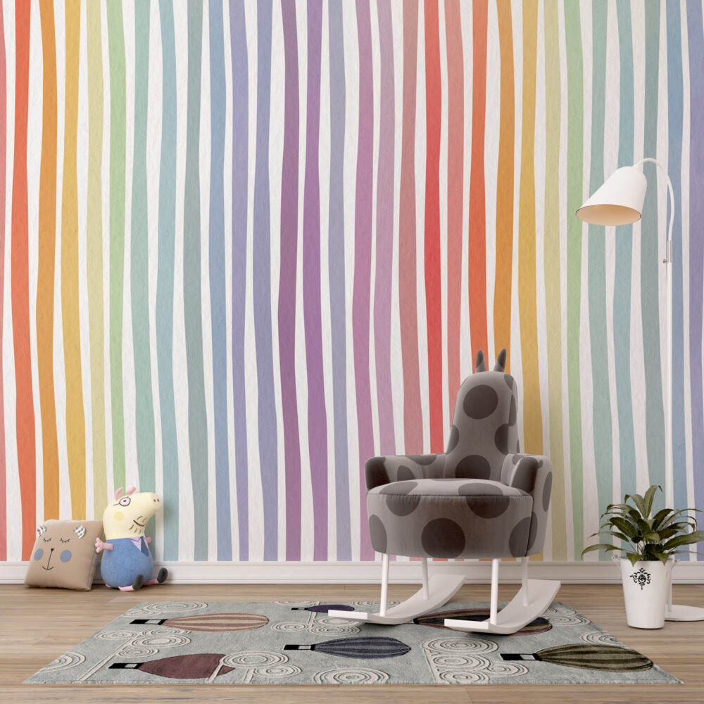 Rainbow Stripe Kids Wallpaper : Painted Vertical Stripes Pattern - View 4