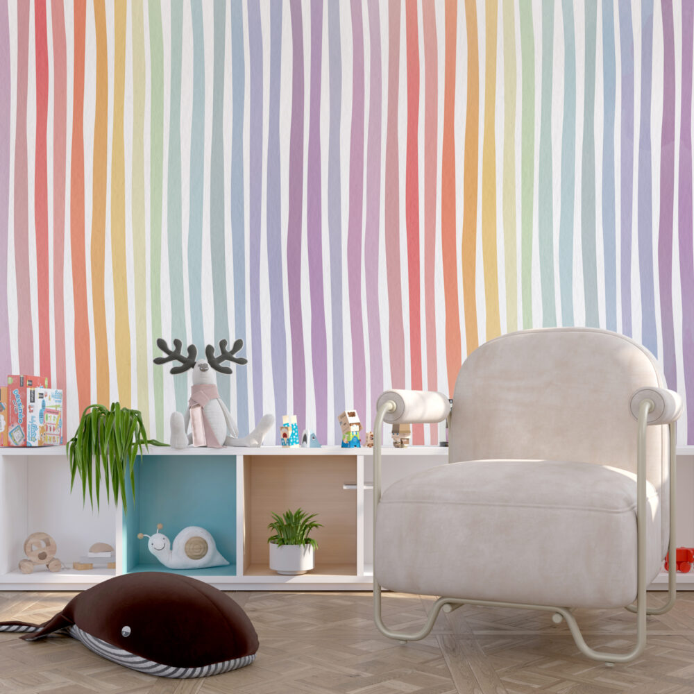 Rainbow Stripe Kids Wallpaper : Painted Vertical Stripes Pattern - View 5