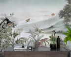 Soft Beige Heron Landscape Wallpaper : Misty Valley Mural - View 5
